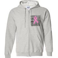 Breast Cancer Survivor Fighter Pink Ribbon Strong Full Zip Hoodie