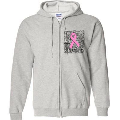 Breast Cancer Survivor Fighter Pink Ribbon Strong Full Zip Hoodie