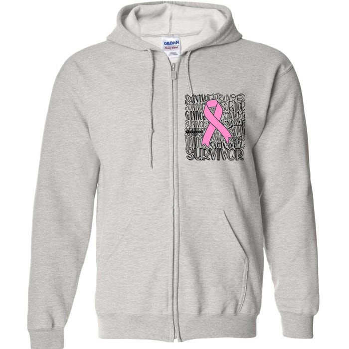 Breast Cancer Survivor Fighter Pink Ribbon Strong Full Zip Hoodie