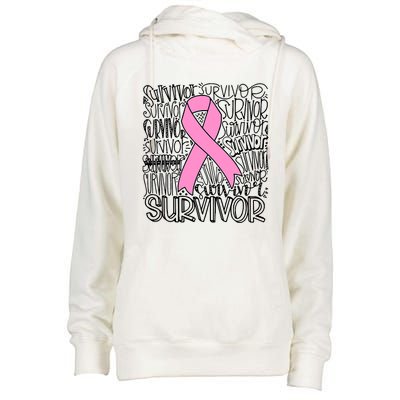 Breast Cancer Survivor Fighter Pink Ribbon Strong Womens Funnel Neck Pullover Hood