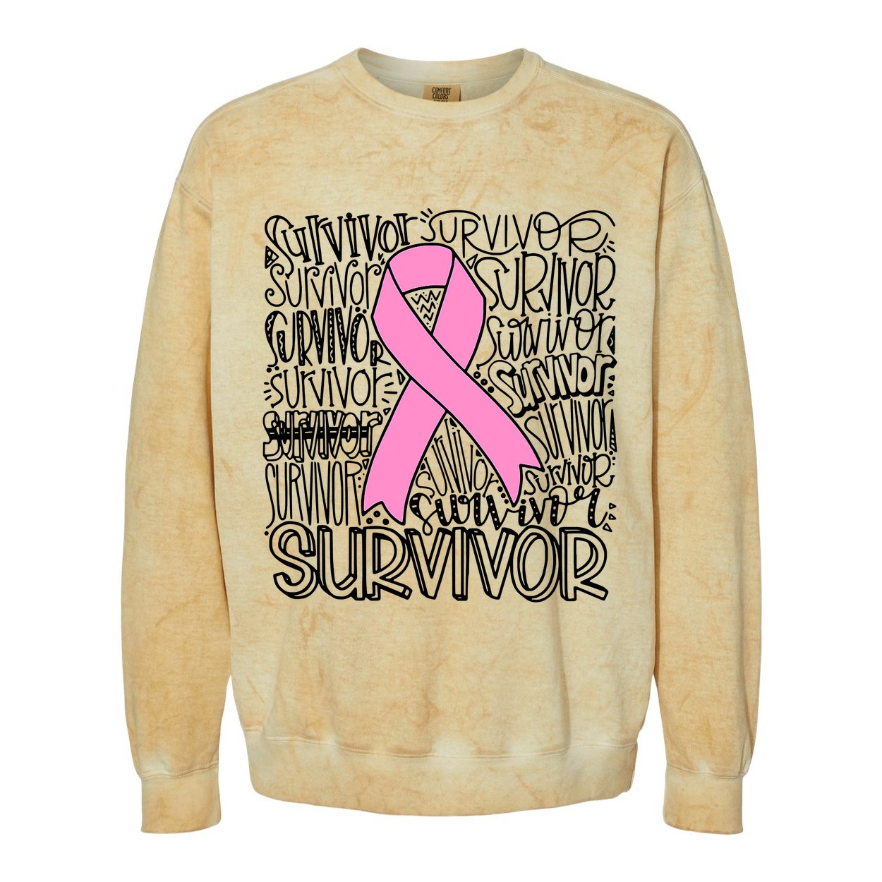Breast Cancer Survivor Fighter Pink Ribbon Strong Colorblast Crewneck Sweatshirt