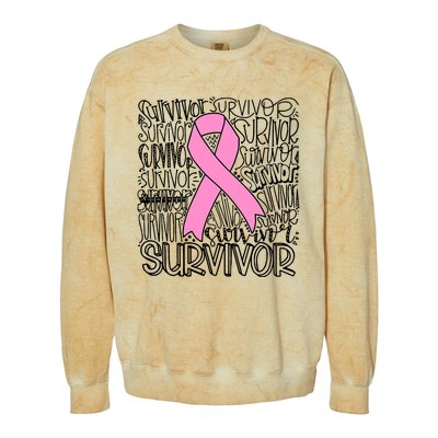 Breast Cancer Survivor Fighter Pink Ribbon Strong Colorblast Crewneck Sweatshirt