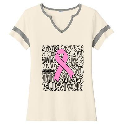 Breast Cancer Survivor Fighter Pink Ribbon Strong Ladies Halftime Notch Neck Tee