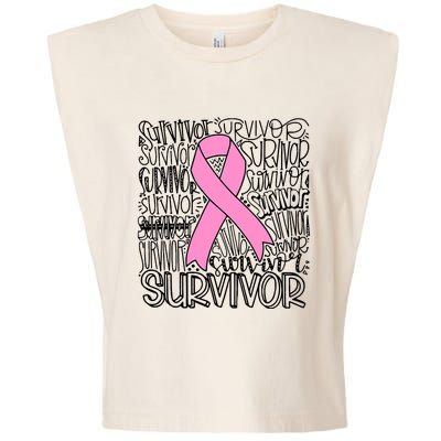 Breast Cancer Survivor Fighter Pink Ribbon Strong Garment-Dyed Women's Muscle Tee