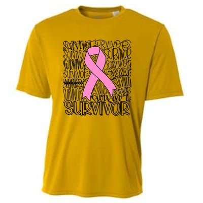 Breast Cancer Survivor Fighter Pink Ribbon Strong Cooling Performance Crew T-Shirt