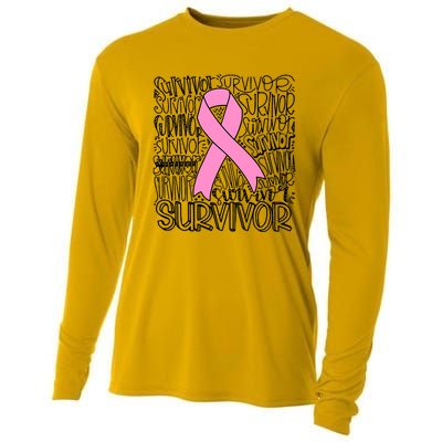 Breast Cancer Survivor Fighter Pink Ribbon Strong Cooling Performance Long Sleeve Crew