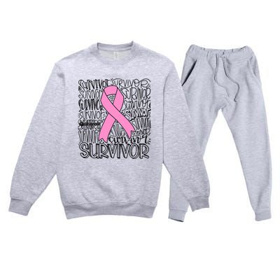 Breast Cancer Survivor Fighter Pink Ribbon Strong Premium Crewneck Sweatsuit Set