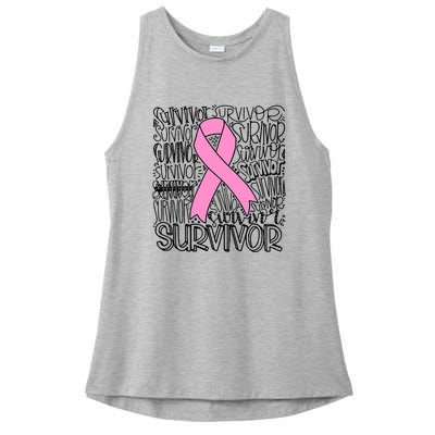 Breast Cancer Survivor Fighter Pink Ribbon Strong Ladies PosiCharge Tri-Blend Wicking Tank