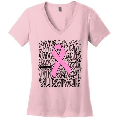 Breast Cancer Survivor Fighter Pink Ribbon Strong Women's V-Neck T-Shirt