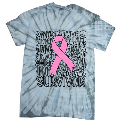 Breast Cancer Survivor Fighter Pink Ribbon Strong Tie-Dye T-Shirt