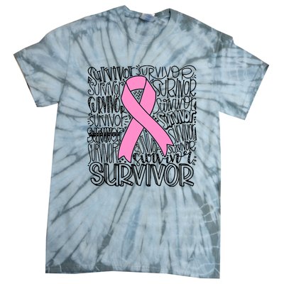 Breast Cancer Survivor Fighter Pink Ribbon Strong Tie-Dye T-Shirt