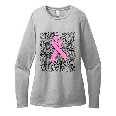 Breast Cancer Survivor Fighter Pink Ribbon Strong Womens CVC Long Sleeve Shirt