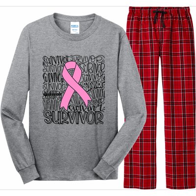 Breast Cancer Survivor Fighter Pink Ribbon Strong Long Sleeve Pajama Set