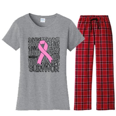 Breast Cancer Survivor Fighter Pink Ribbon Strong Women's Flannel Pajama Set