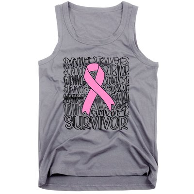 Breast Cancer Survivor Fighter Pink Ribbon Strong Tank Top