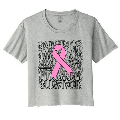 Breast Cancer Survivor Fighter Pink Ribbon Strong Women's Crop Top Tee