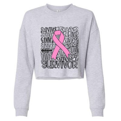 Breast Cancer Survivor Fighter Pink Ribbon Strong Cropped Pullover Crew