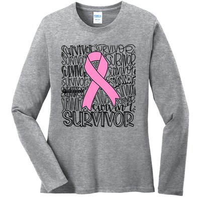 Breast Cancer Survivor Fighter Pink Ribbon Strong Ladies Long Sleeve Shirt