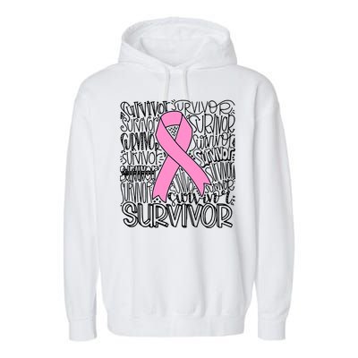 Breast Cancer Survivor Fighter Pink Ribbon Strong Garment-Dyed Fleece Hoodie