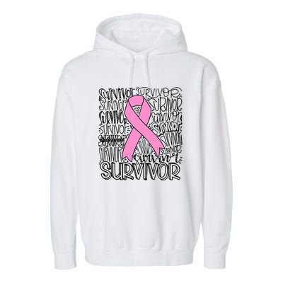 Breast Cancer Survivor Fighter Pink Ribbon Strong Garment-Dyed Fleece Hoodie