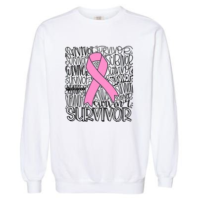 Breast Cancer Survivor Fighter Pink Ribbon Strong Garment-Dyed Sweatshirt