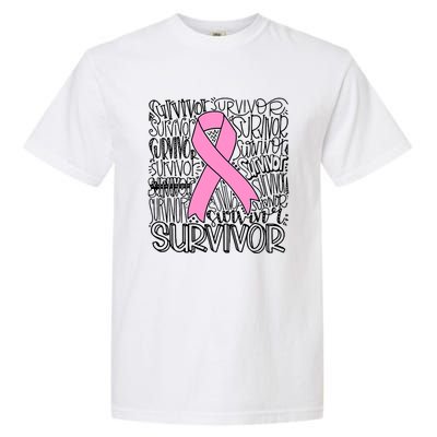 Breast Cancer Survivor Fighter Pink Ribbon Strong Garment-Dyed Heavyweight T-Shirt