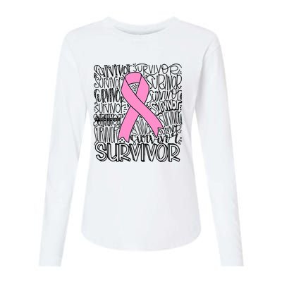 Breast Cancer Survivor Fighter Pink Ribbon Strong Womens Cotton Relaxed Long Sleeve T-Shirt