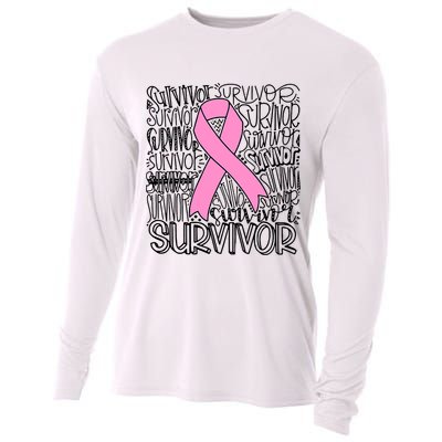 Breast Cancer Survivor Fighter Pink Ribbon Strong Cooling Performance Long Sleeve Crew