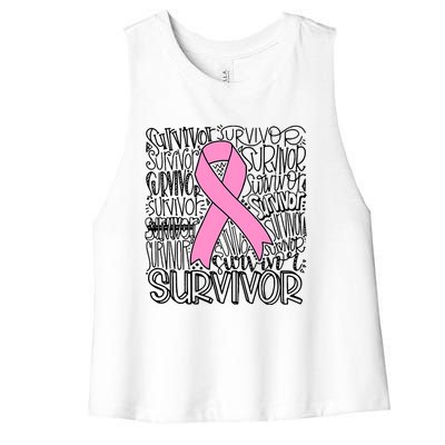 Breast Cancer Survivor Fighter Pink Ribbon Strong Women's Racerback Cropped Tank