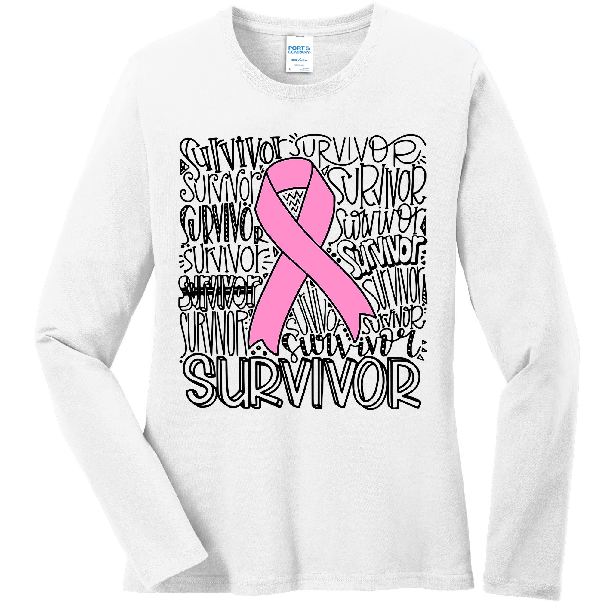 Breast Cancer Survivor Fighter Pink Ribbon Strong Ladies Long Sleeve Shirt