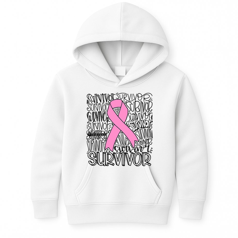 Breast Cancer Survivor Fighter Pink Ribbon Strong Kids Hoodie