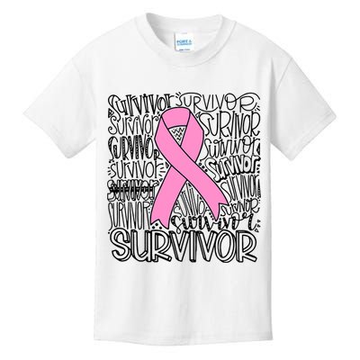 Breast Cancer Survivor Fighter Pink Ribbon Strong Kids T-Shirt