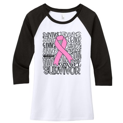 Breast Cancer Survivor Fighter Pink Ribbon Strong Women's Tri-Blend 3/4-Sleeve Raglan Shirt