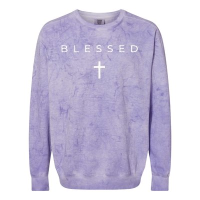 Blessed Cross Subtle Christian Minimalist Religious Faith Colorblast Crewneck Sweatshirt