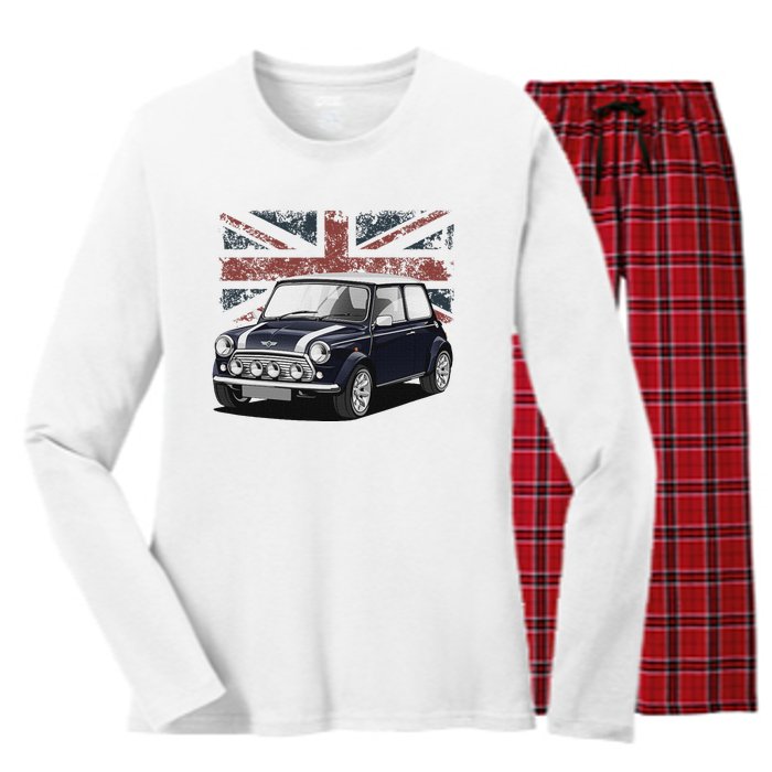 British Classic Sports Mini Car With Flag Women's Long Sleeve Flannel Pajama Set 