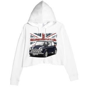 British Classic Sports Mini Car With Flag Crop Fleece Hoodie