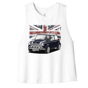 British Classic Sports Mini Car With Flag Women's Racerback Cropped Tank