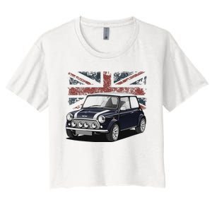 British Classic Sports Mini Car With Flag Women's Crop Top Tee