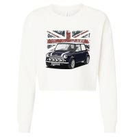 British Classic Sports Mini Car With Flag Cropped Pullover Crew