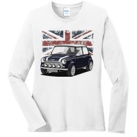 British Classic Sports Mini Car With Flag Ladies Long Sleeve Shirt