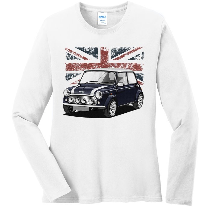 British Classic Sports Mini Car With Flag Ladies Long Sleeve Shirt