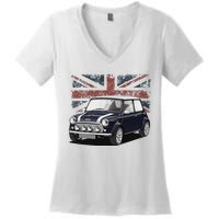 British Classic Sports Mini Car With Flag Women's V-Neck T-Shirt