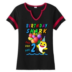 Baby Cute Shark Birthday Boy 2 Year Old Ladies Halftime Notch Neck Tee