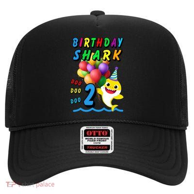 Baby Cute Shark Birthday Boy 2 Year Old High Crown Mesh Back Trucker Hat