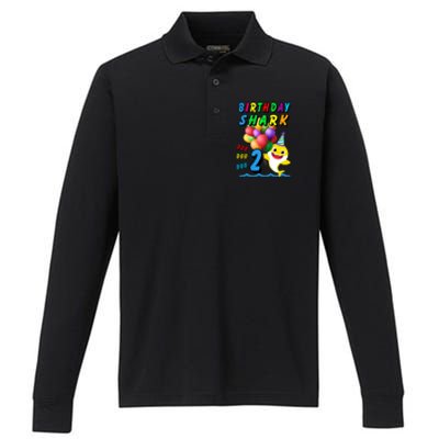 Baby Cute Shark Birthday Boy 2 Year Old Performance Long Sleeve Polo