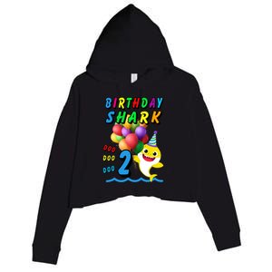 Baby Cute Shark Birthday Boy 2 Year Old Crop Fleece Hoodie