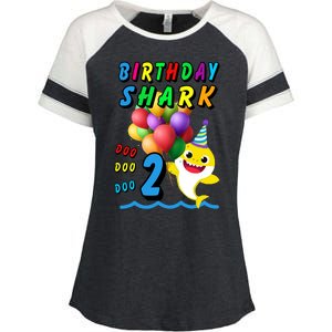 Baby Cute Shark Birthday Boy 2 Year Old Enza Ladies Jersey Colorblock Tee