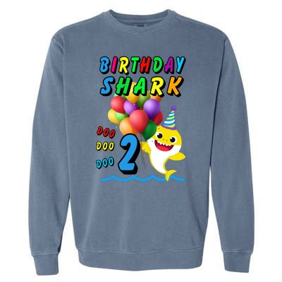 Baby Cute Shark Birthday Boy 2 Year Old Garment-Dyed Sweatshirt