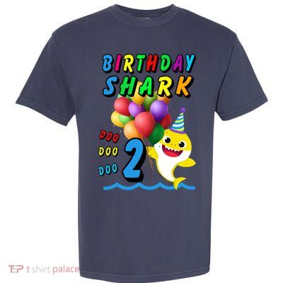 Baby Cute Shark Birthday Boy 2 Year Old Garment-Dyed Heavyweight T-Shirt