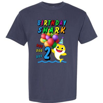 Baby Cute Shark Birthday Boy 2 Year Old Garment-Dyed Heavyweight T-Shirt